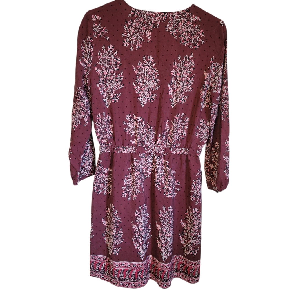Madewell Silk Lassi Flower Popover Mini Dress Burgundy Boho Floral Size 2 - Picture 9 of 11